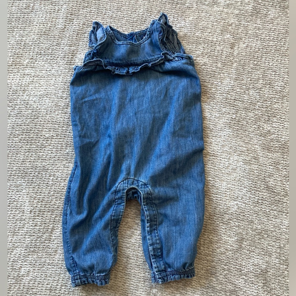 Baby Gap Chambray Ruffle Jumpsuit 6-12 Months‎ Denim Blue One Piece